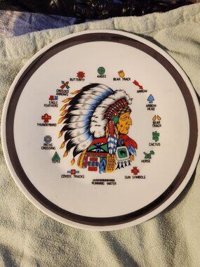 VINTAGE NATIVE AMERICANS DECORATIVE PLATE SYMBOLS WITH DESCRIPTION  6" ROUND